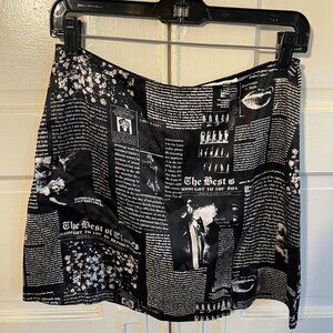 Reformation silk skirt newspaper print black and white size 6
